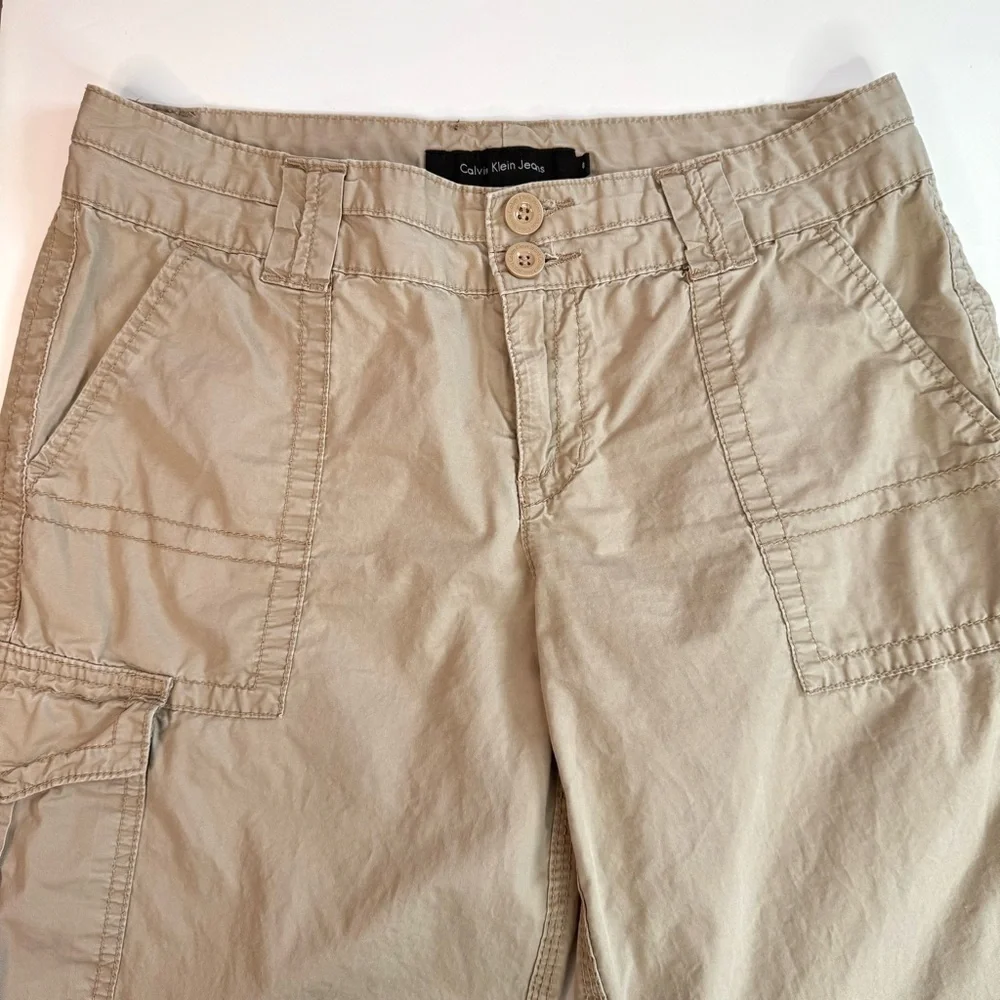 CALVIN KLEIN 8 Khaki Cargo Cotton Adjustable Capri Pants Shorts Size 8 - Picture 11 of 15